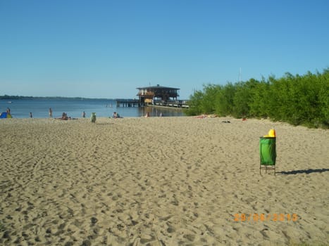 Beach in Puck(Poland) 2010. Amber restaurant in the distance