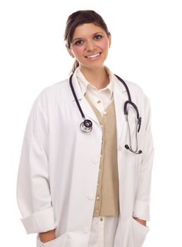 Pretty Smiling Ethnic Female Doctor or Nurse Portrait Isolated on a White Background.