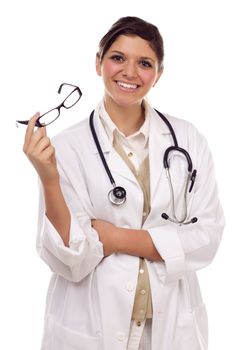 Pretty Smiling Ethnic Female Doctor or Nurse Portrait Isolated on a White Background.