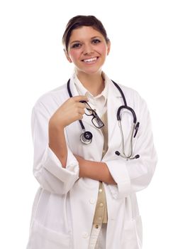 Pretty Smiling Ethnic Female Doctor or Nurse Portrait Isolated on a White Background.