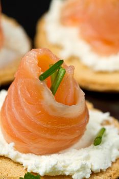 Canape with Salmon on white dish