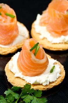 Canape with Salmon on white dish