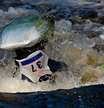 Competition of kayak freestyle on whitewater, Russia, Akulovka