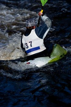 Competition of kayak freestyle on whitewater, Russia, Akulovka