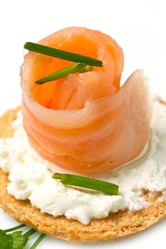 Canape with Salmon on white dish