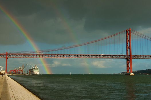 tagus travel suspension history transportation european urban built dusk place famous rainbow