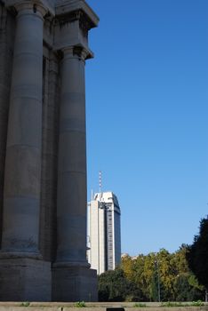 The city of Genoa with its palace, skyscraper and the acient quarter 