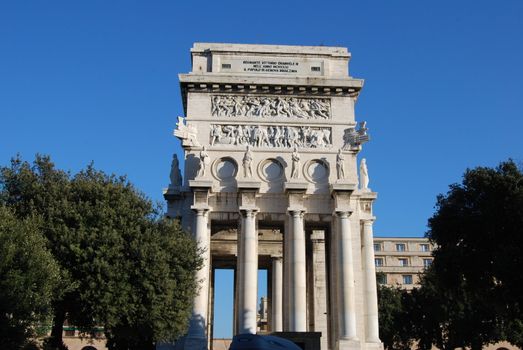 The city of Genoa with its palace, skyscraper and the acient quarter 