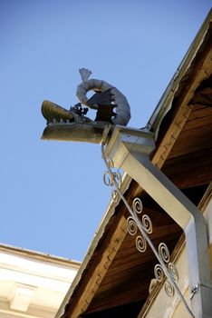The modern drainpipe is established on the house