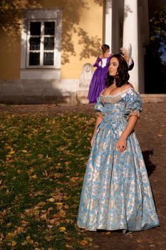 A portrait of lady in a blue baroque dress
