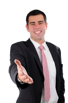 Young smiling businessman ready to handshake