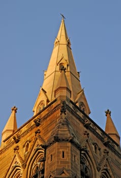 detail photo of cathedral in sydney, clear blue sky