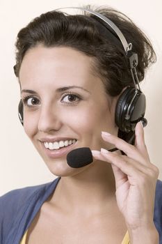 business customer support operator woman smiling, helpline operator