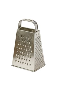 The metal grater with a handle, isolated on a white background.