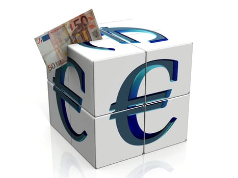 a cube with the symbol euro