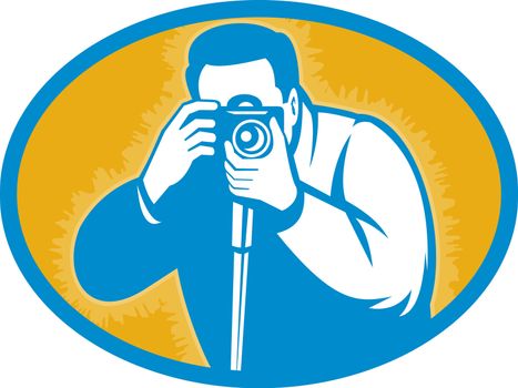 illustration of a Photographer with dslr camera shooting front 