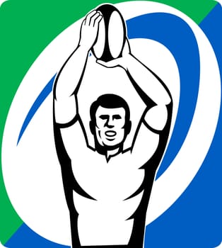 illustration of a Rugby player about to throw line-out ball 