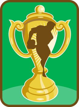 illustration of a Rugby championship cup with player silhouette inside