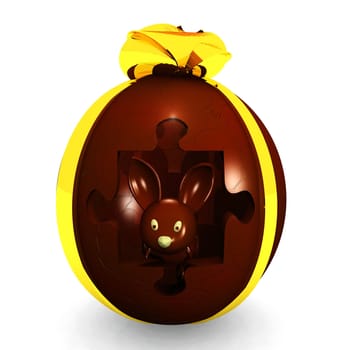 a chocolate eastern egg and rabbit