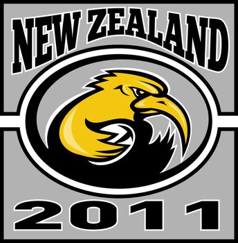  illustration of a kiwi rugby player running with ball with words new zealand 2011