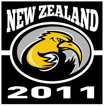 illustration of a kiwi rugby player running with ball with words new zealand 2011