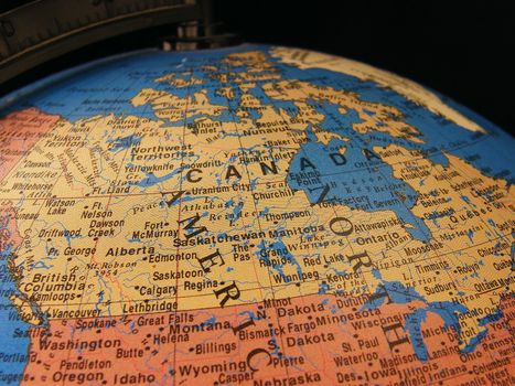North America by a globe