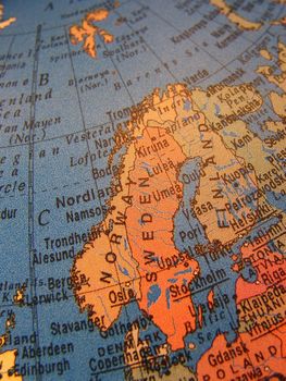 Scandinavia by a globe