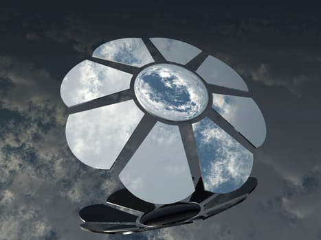 metal  flower on a clouds background