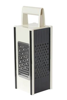 Plastic grater with a handle, isolated on a white background.