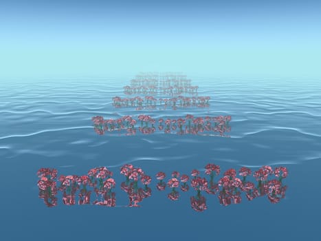 blue water with red flowers