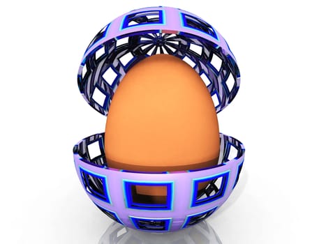 an egg in an metal egg