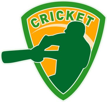illustration of a cricket sports player batsman silhouette batting set inside shield