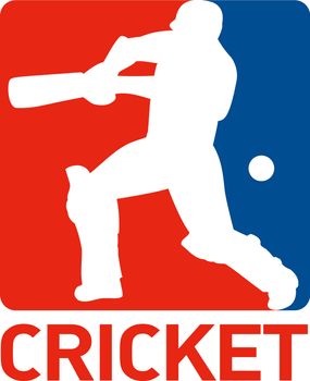 illustration of a cricket sports player batsman silhouette batting set inside square with words "cricket"