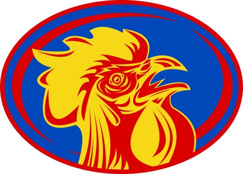 illustration of a french sport sporting mascot rooster cockerel cock set inside rugby ball shap