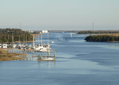 View of the boats along the intracoastal waterway from the Oak Osland Bridge