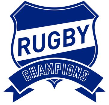 illustration of a shield with scroll and words rugby champions