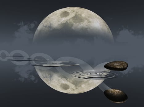 ricochet  a stone on the water and  moon