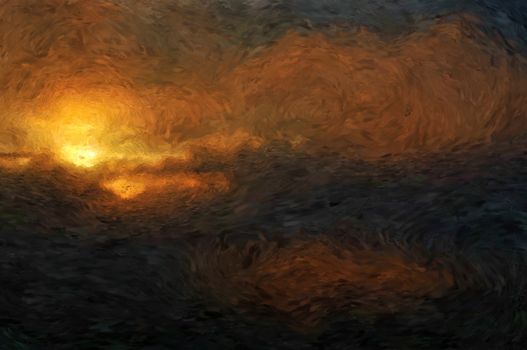 Abstract impressionist-style painting of a sunrise