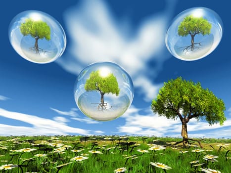 trees in bubbles and natur