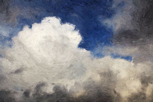 Impressionist-style painting of clouds in a blue sky