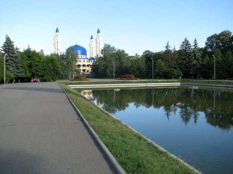 Minaret, mosque, religion, belief, Islam, architecture, style, building, structure, caucasus, water, pool