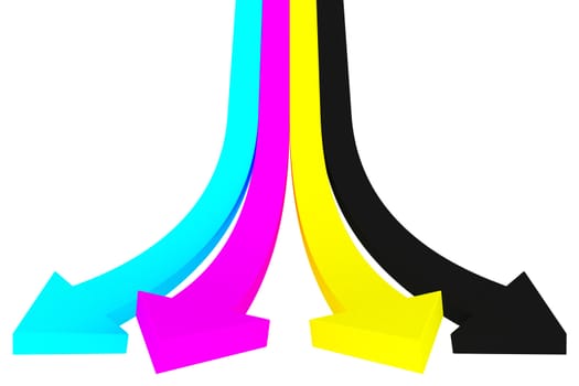 Cyan, magenta, yellow, black arrows on a white background
