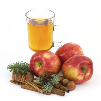 glass of fresh fruits, fresh apples and spices