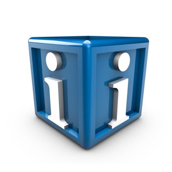 Rendering of info symbols on a blue cube