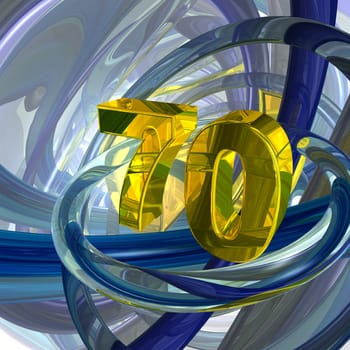 golden number seventy in techno space - 3d illustration