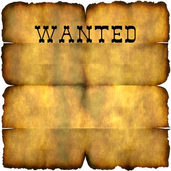 An empty wanted poster with copy space isolated over white.