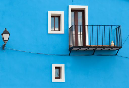 Mediterranean house façade, traditional architecture in deep blue