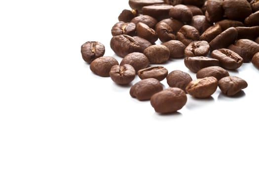 Close up of Coffee beans on white background