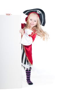 Beautiful baby girl dressed up for Christmas isolated in white