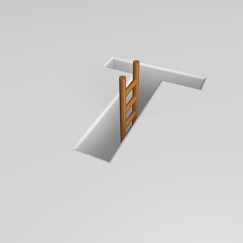 uppercase letter t shape hole with ladder - 3d illustration